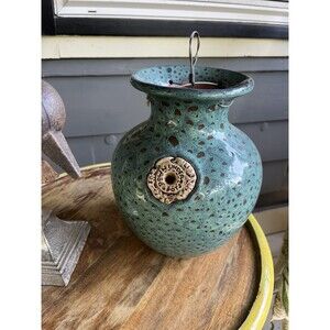 DOWN UNDER POTS Stoneware Upside Down Hanging Planter Pot 10" SPECKLED GREEN